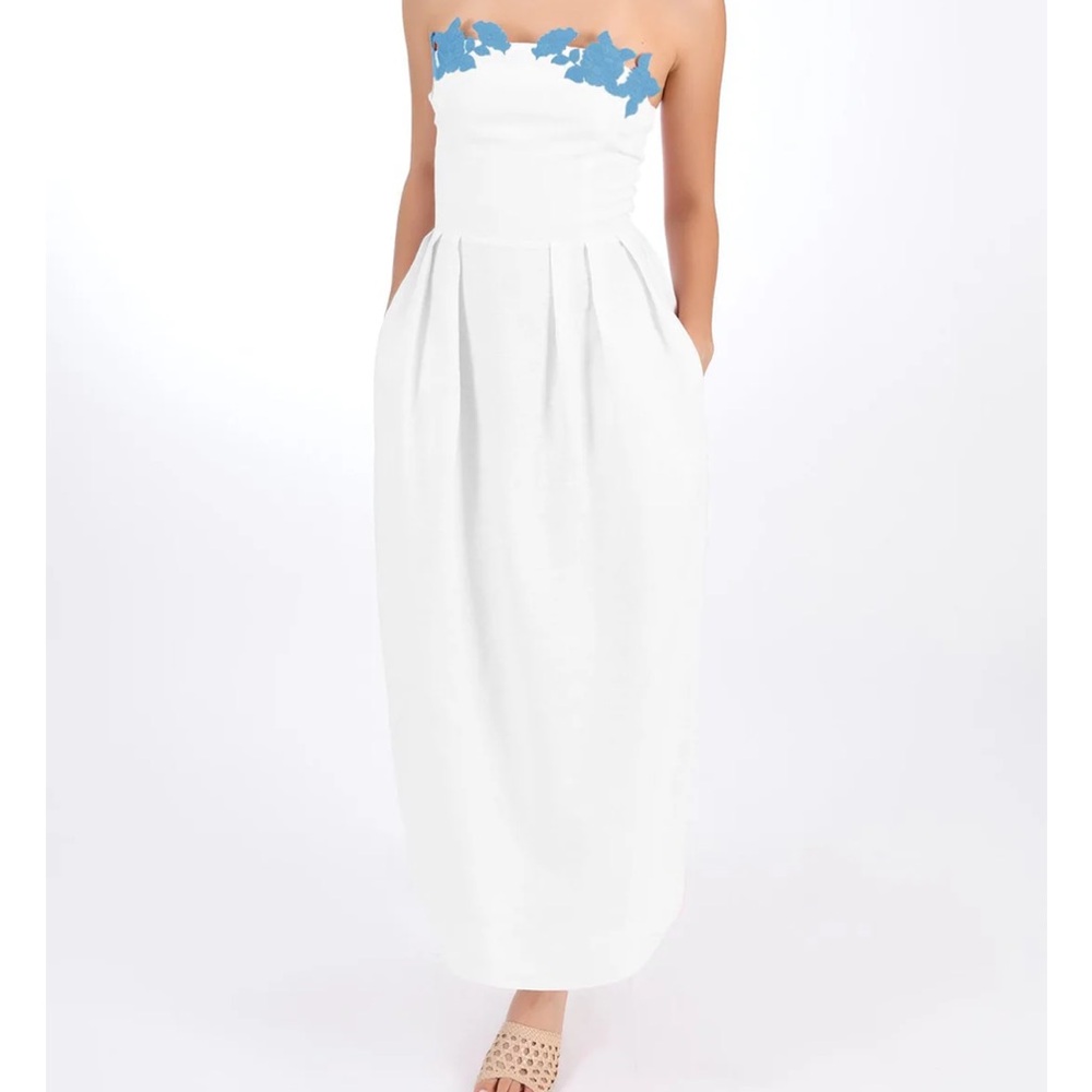 Fanm Mon Strapless White and Blue Dress